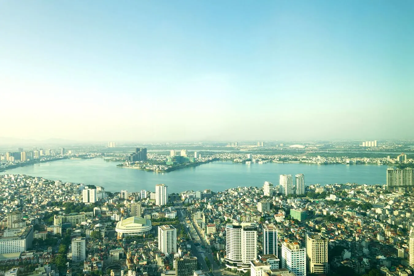 View from Hanoi Sky over West Lake and the city on a clear day